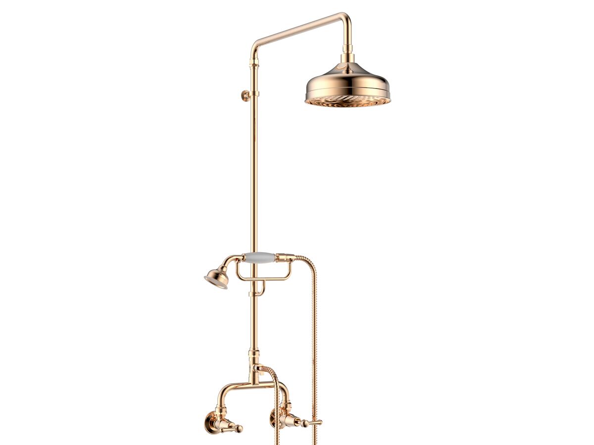 reece Posh Canterbury Exposed Twin Telephone Shower Set Lever Handles Polished Brass Gold (3 Star)