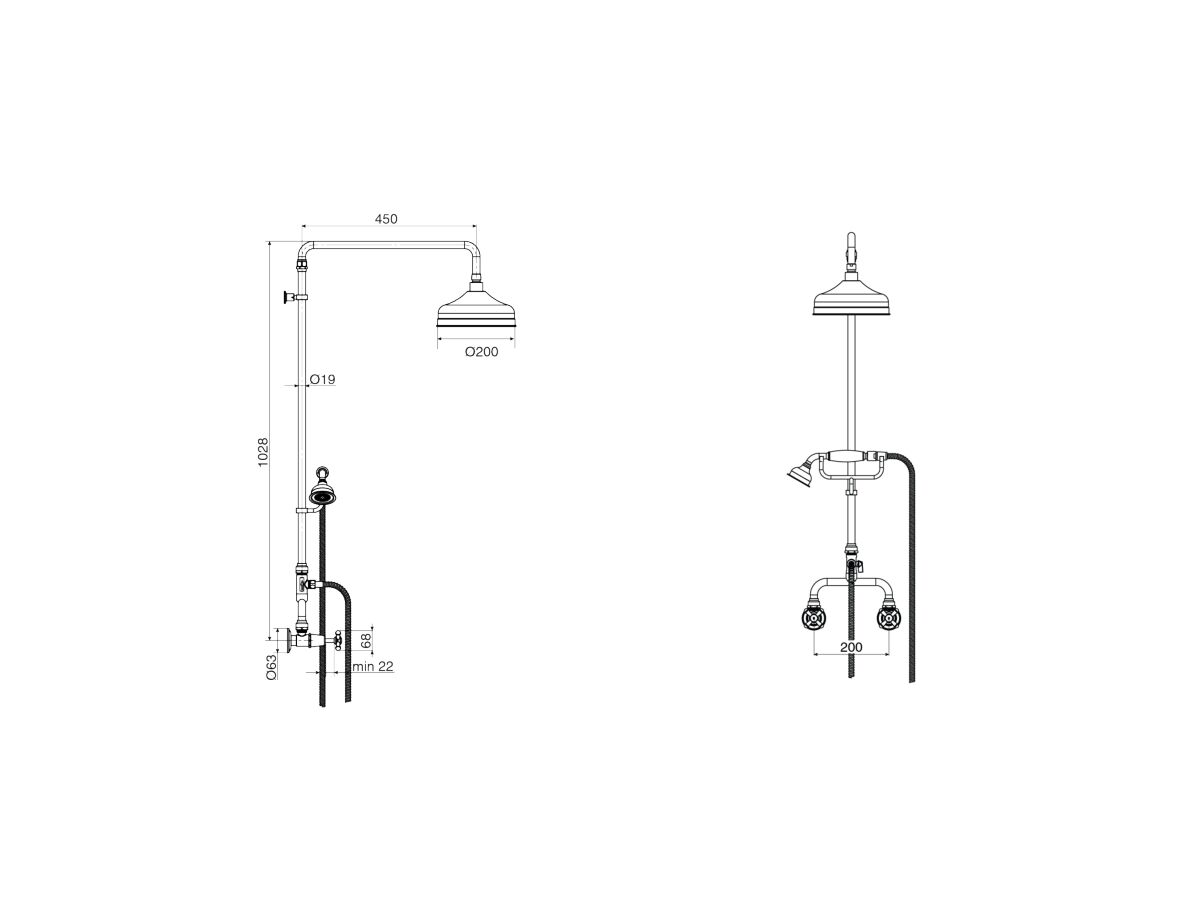 Reece Posh Canterbury Exposed Twin Telephone Shower Set Cross Handles Matte Black (3 Star)