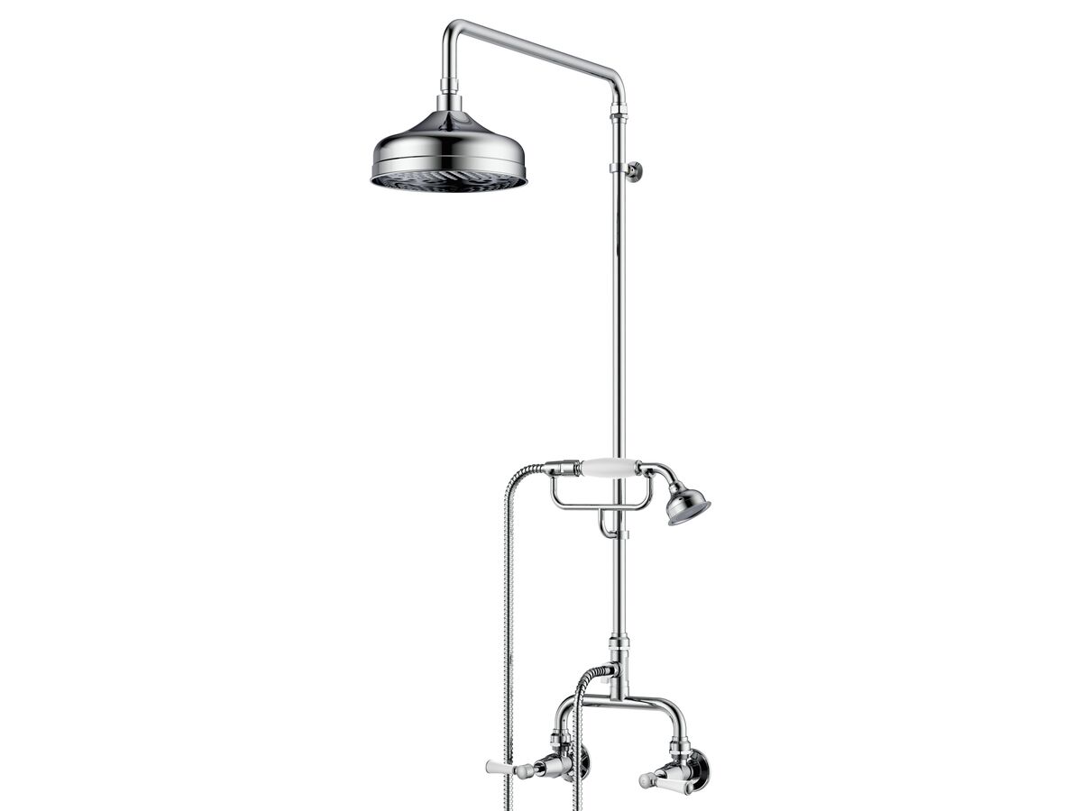 reece Posh Canterbury Exposed Twin Telephone Shower Set Lever Porcelain Handles Chrome (3 Star)