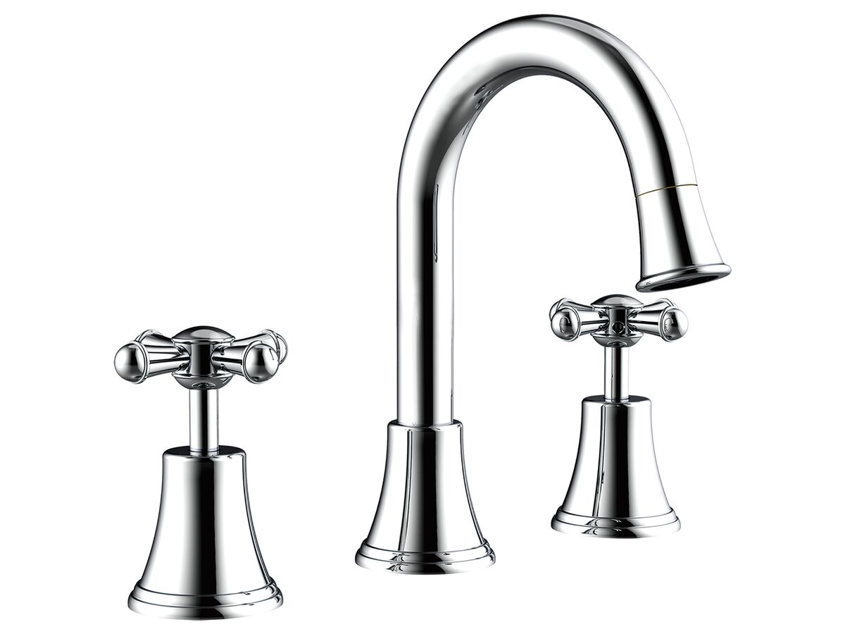 reece Posh Canterbury Gooseneck Basin Set Swivel Outlet Cross Handles Chrome (4 Star)