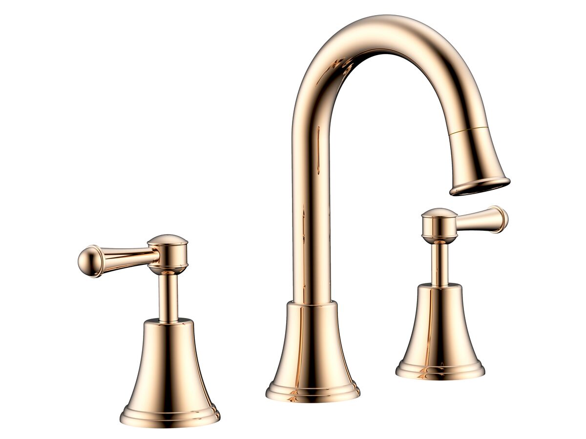 reece Posh Canterbury Gooseneck Basin Set Swivel Outlet Lever Handles Polished Brass Gold (4 Star) Lead Free