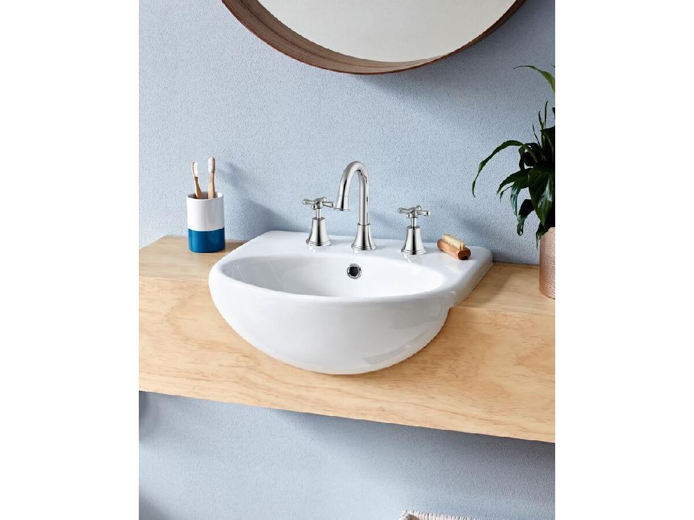 Reece Posh Canterbury Gooseneck Basin Set Swivel Outlet Cross Handles Chrome (4 Star) Lead Free
