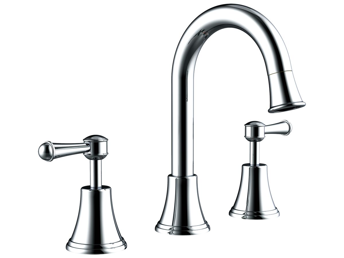 reece Posh Canterbury Gooseneck Basin Set Swivel Outlet Lever Handles Chrome (4 Star)