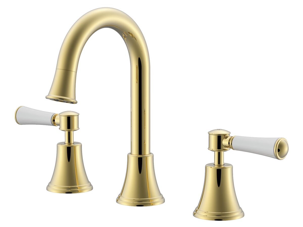 reece Posh Canterbury Gooseneck Basin Set Swivel Outlet Lever P Handles Polished Brass Gold (4 Star)