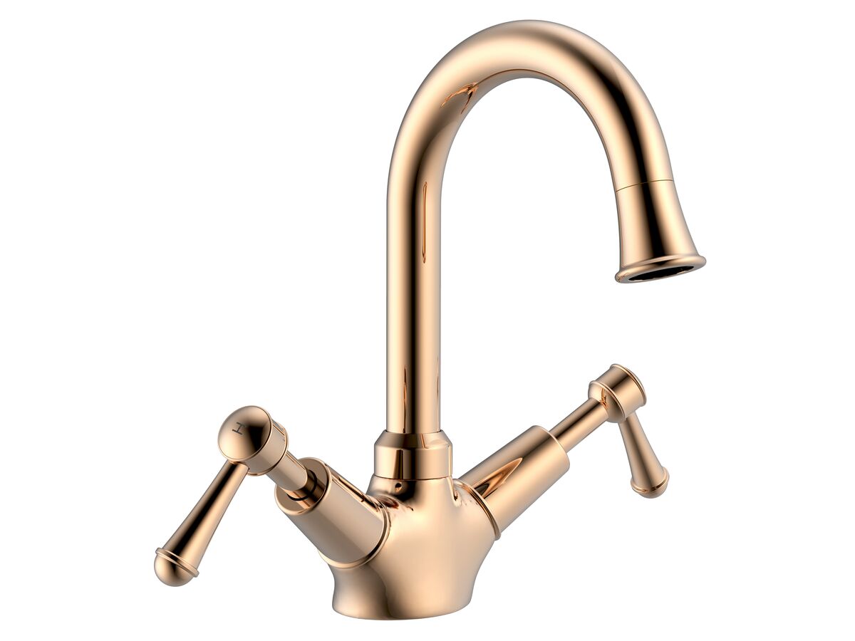 reece Posh Canterbury Gooseneck Basin Twinner Lever Handles Polished Brass Gold (4 Star)