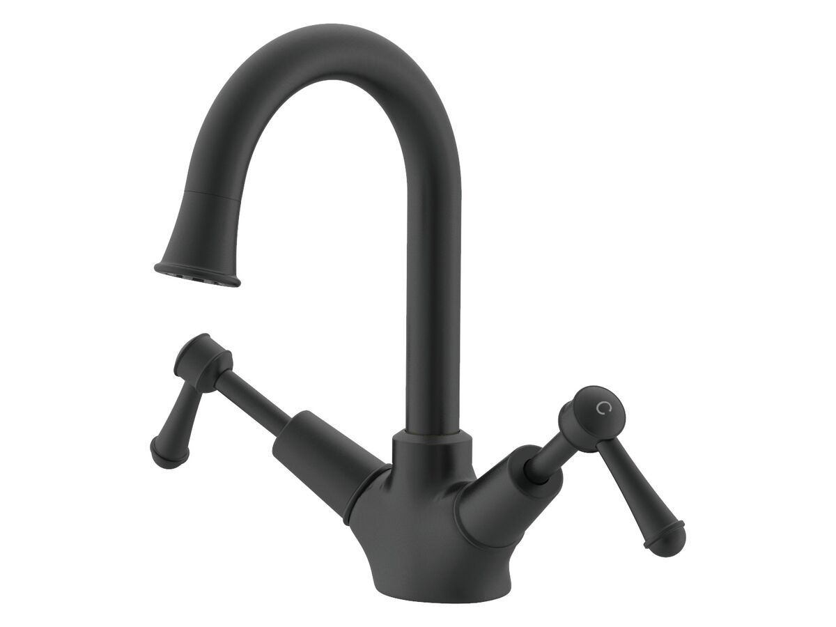 Reece Posh Canterbury Gooseneck Basin Twinner Lever Handles Matte Black (4 Star) Lead Free
