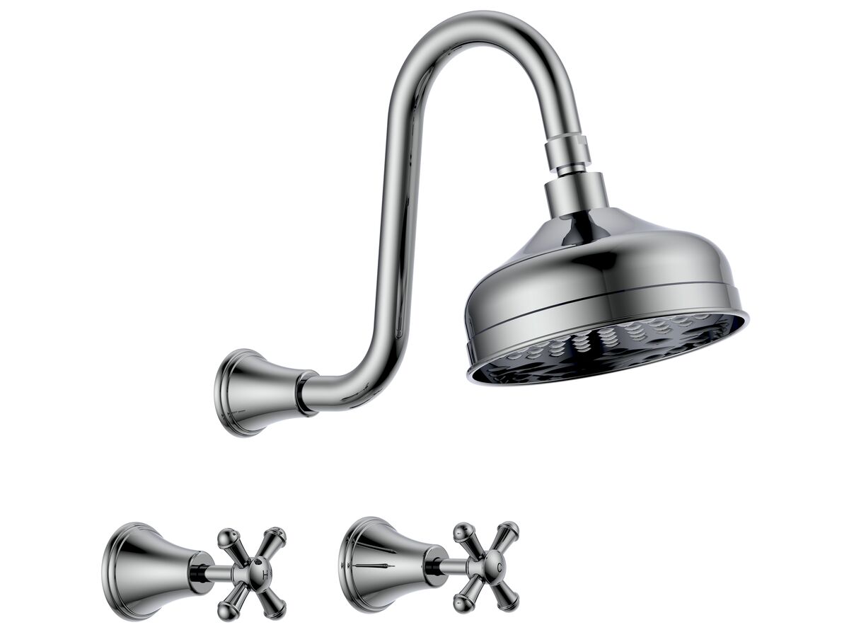 reece Posh Canterbury Gooseneck Shower Set Cross Handles Chrome (3 Star)