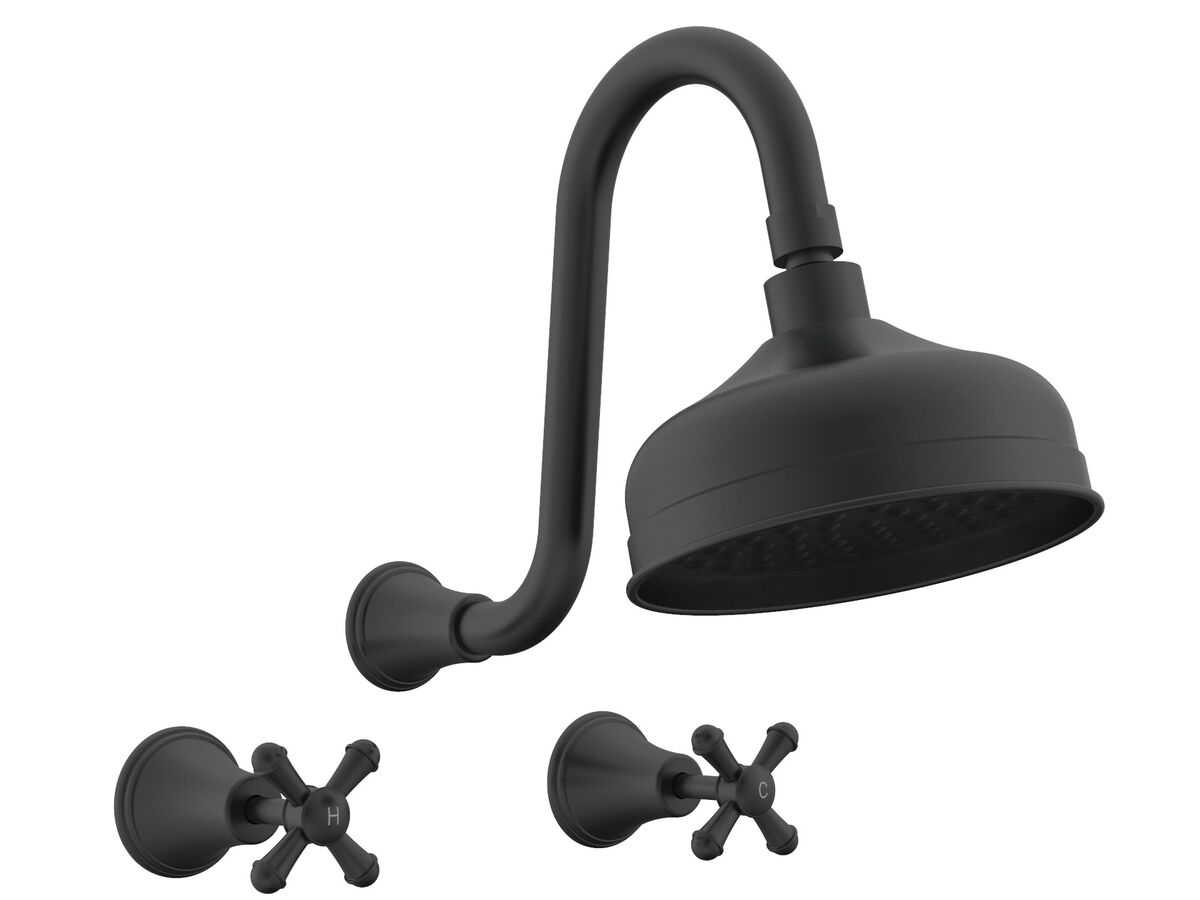 reece Posh Canterbury Gooseneck Shower Set Cross Handles Matte Black (3 Star)