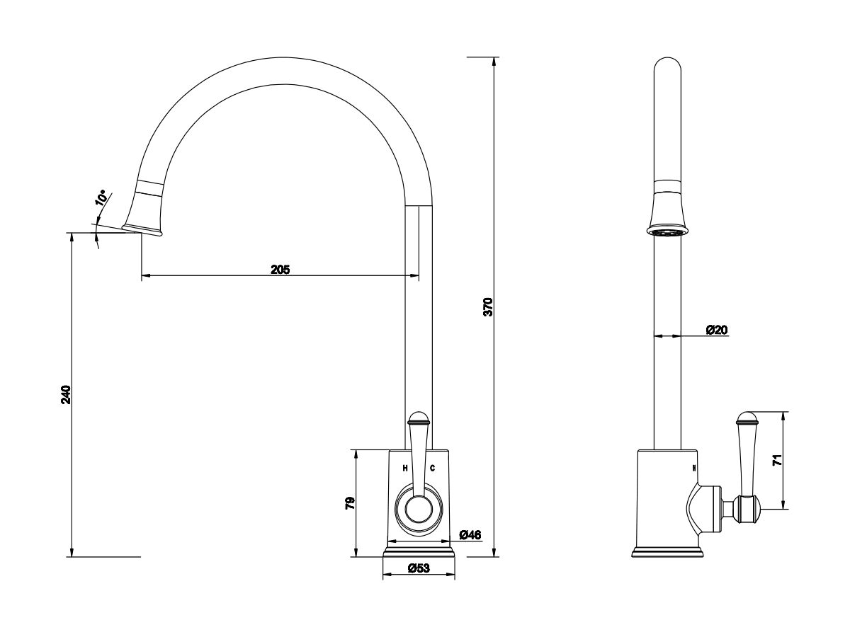 Reece Posh Canterbury Gooseneck Sink Mixer Tap Large Polished Brass Gold (4 Star) Lead Free