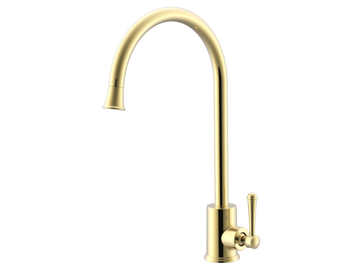 reece Posh Canterbury Gooseneck Sink Mixer Tap Large Polished Brass Gold (4 Star) Lead Free