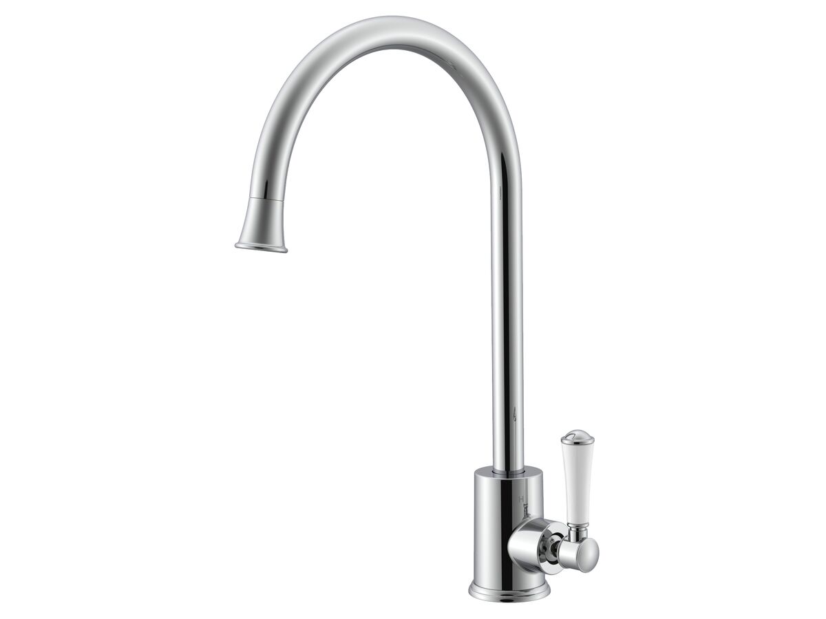 reece Posh Canterbury Gooseneck Sink Mixer Tap Large Porcelain Handle Chrome (4 Star) Lead Free