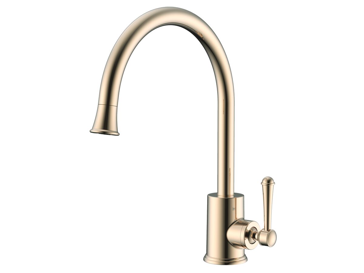 reece Posh Canterbury Gooseneck Sink Mixer Tap Small Polished Brass Gold (4 Star) Lead Free