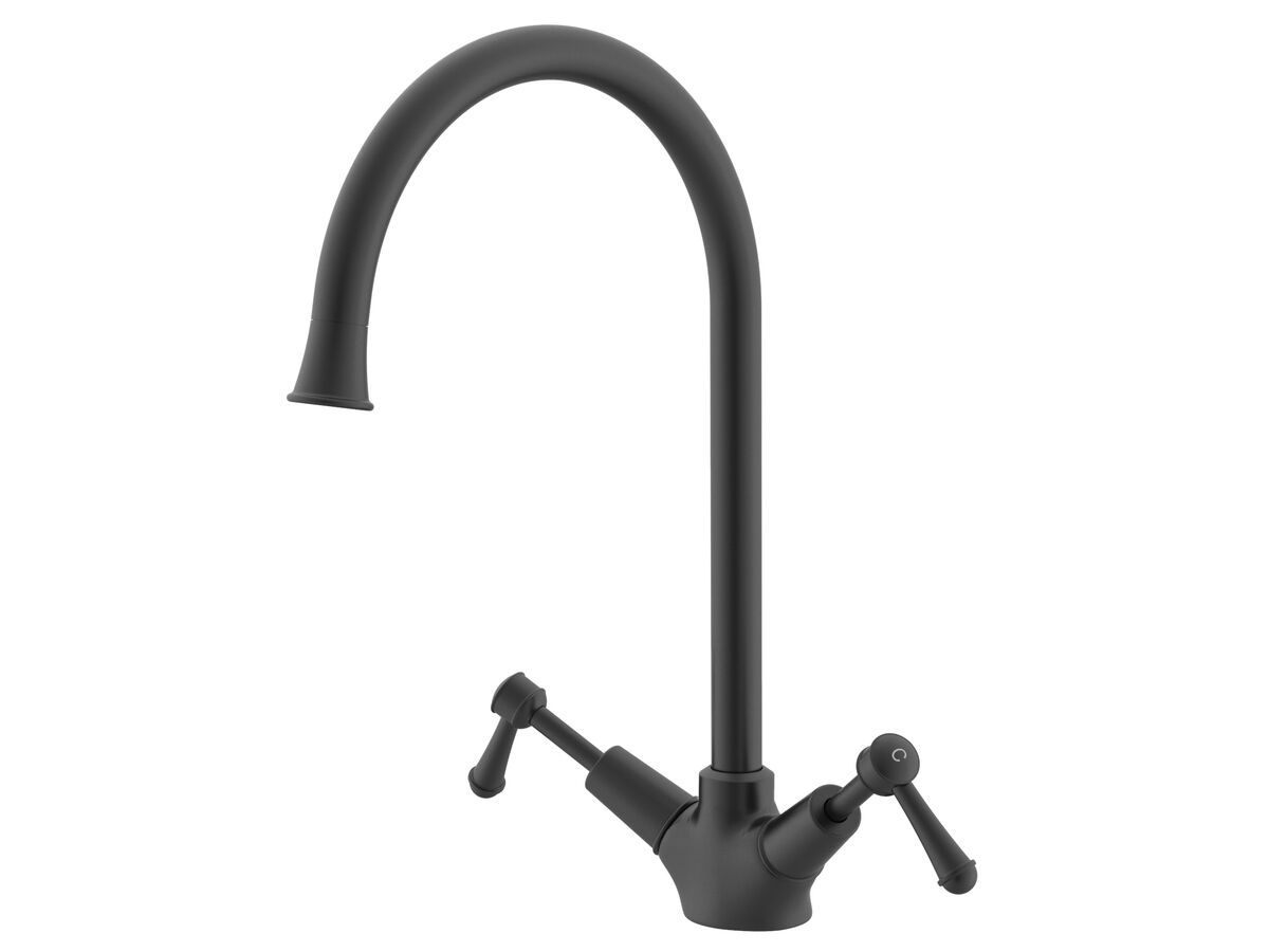 reece Posh Canterbury Gooseneck Sink Twinner Tap Large Lever Matte Black (4 Star) Lead Free