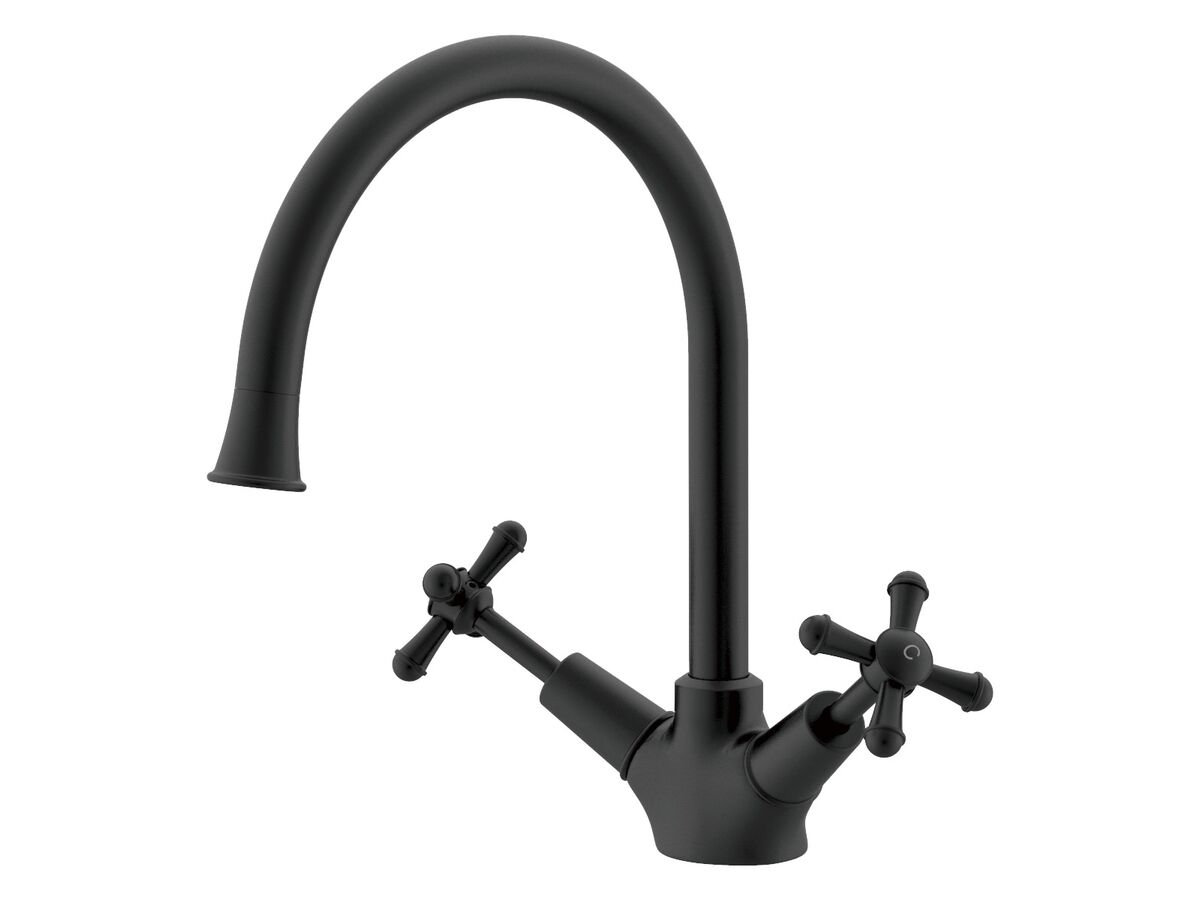 reece Posh Canterbury Gooseneck Sink Twinner Tap Small Cross Handles Matte Black (4 Star) Lead Free