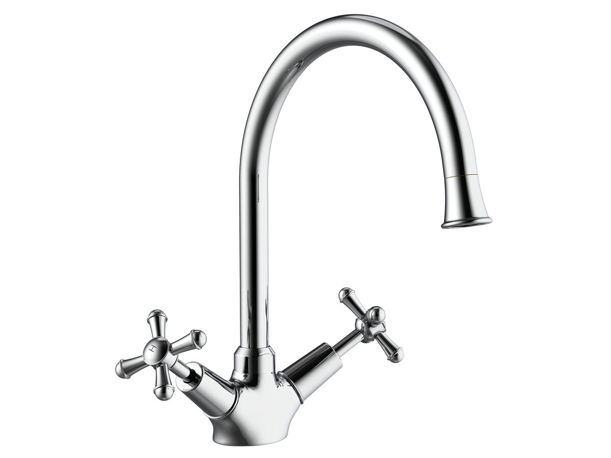 reece Posh Canterbury Gooseneck Sink Twinner Tap Small Cross Handles Chrome (4 Star)