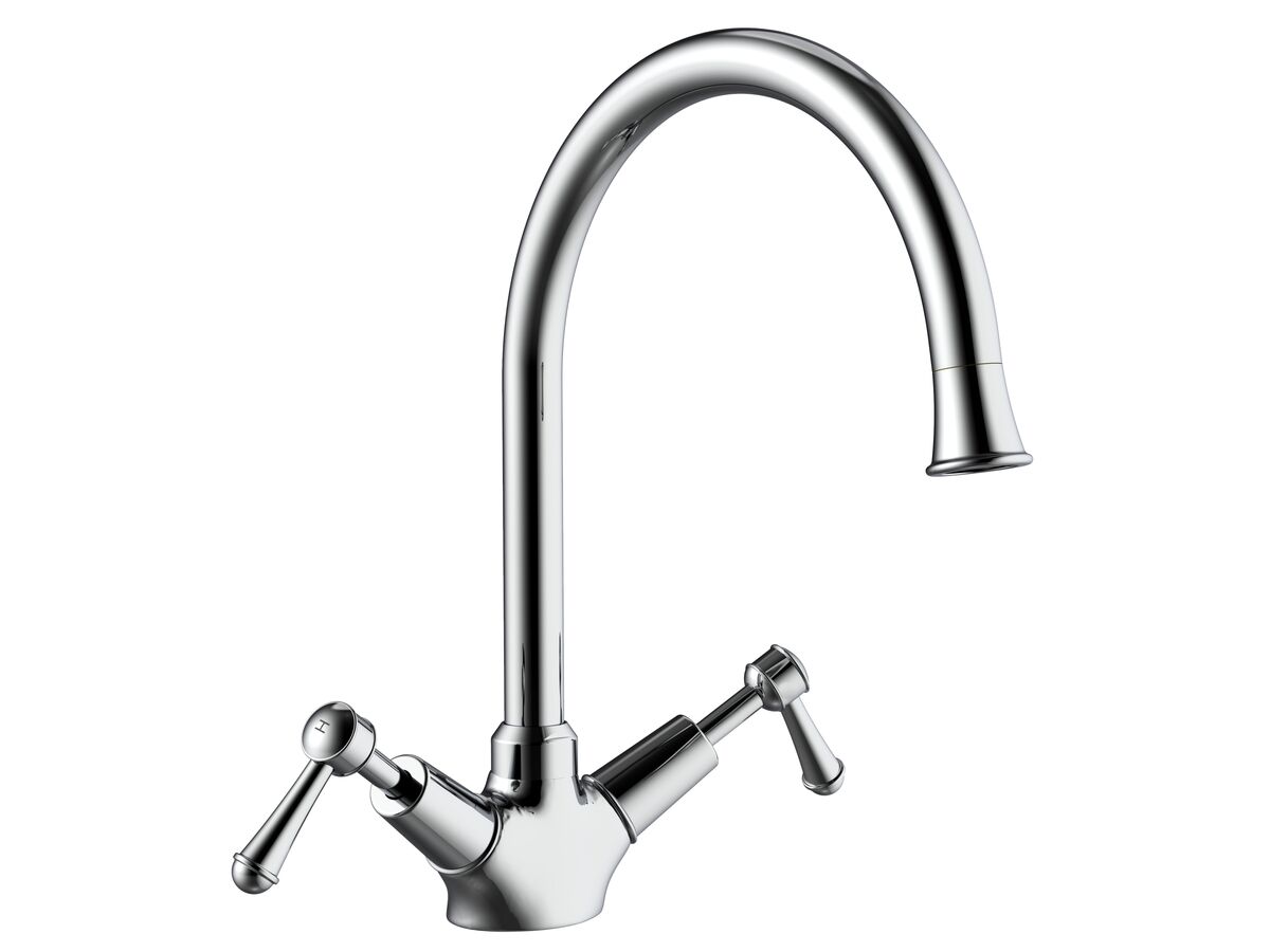 reece Posh Canterbury Gooseneck Sink Twinner Tap Small Lever Handles Chrome (4 Star)