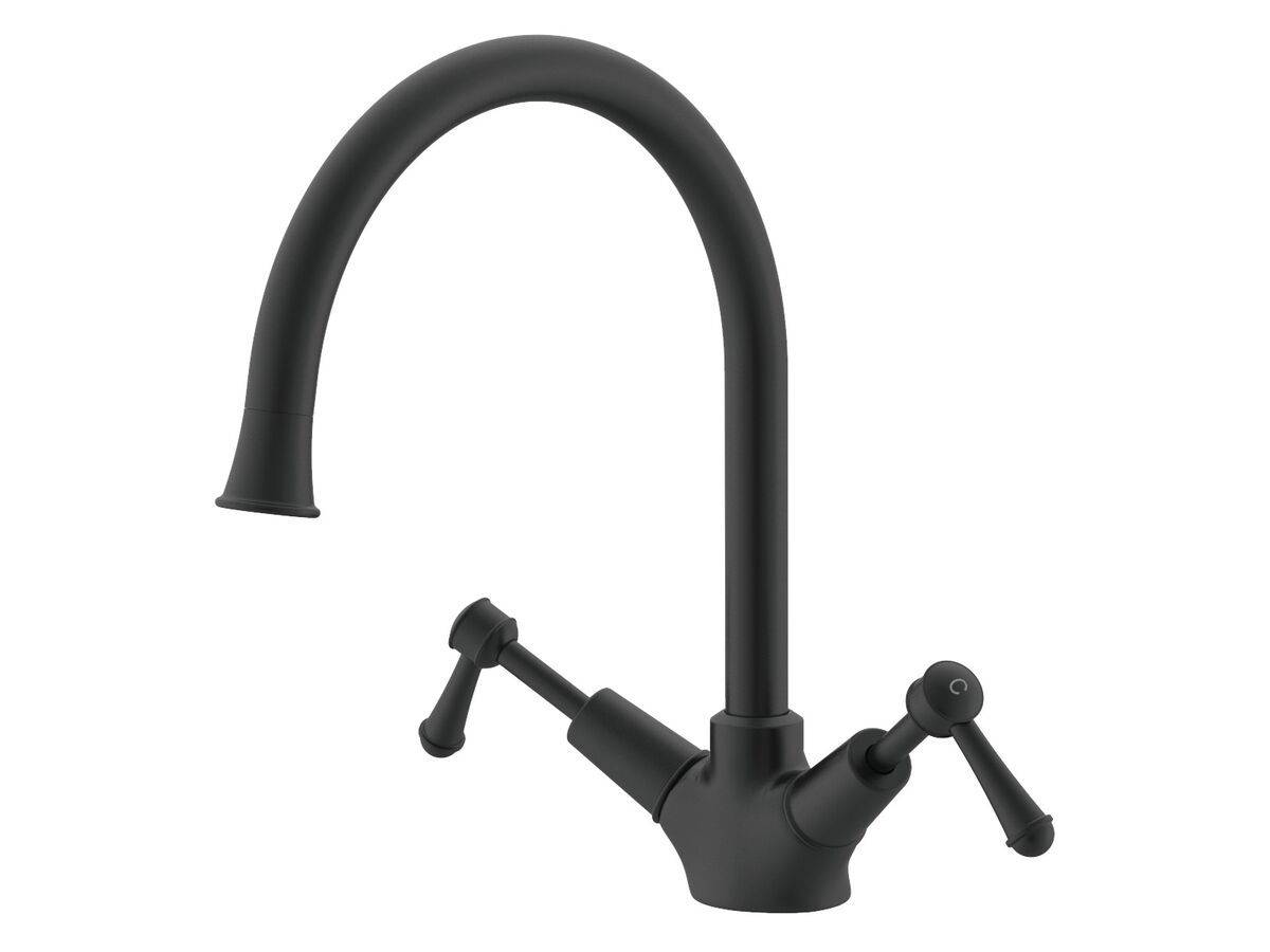 reece Posh Canterbury Gooseneck Sink Twinner Tap Small Lever Handles Matte Black (4 Star) Lead Free
