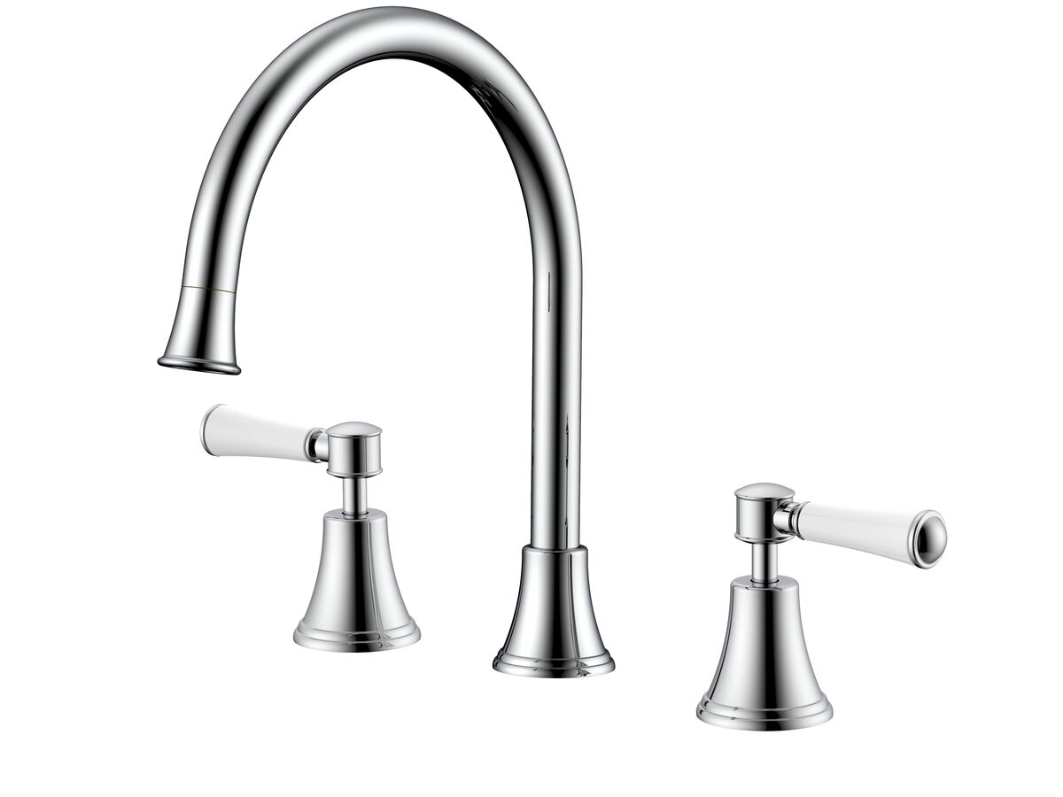 reece Posh Canterbury Hob Gooseneck Sink Set Lever Porcelain Handles Chrome (4 Star)