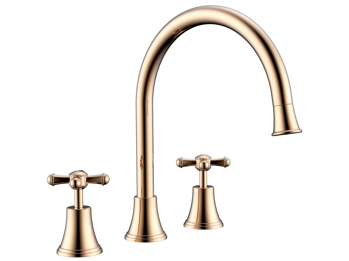 reece Posh Canterbury Hob Gooseneck Spa Set Cross Handles Polished Brass Gold