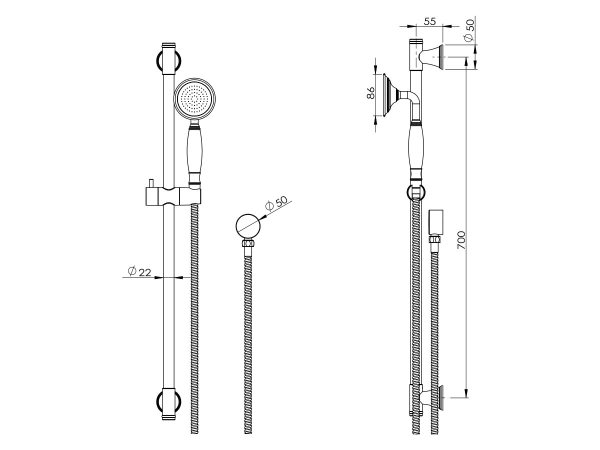 Reece Posh Canterbury Single Rail Shower With Wall Water Inlet Matte Black (3 Star)