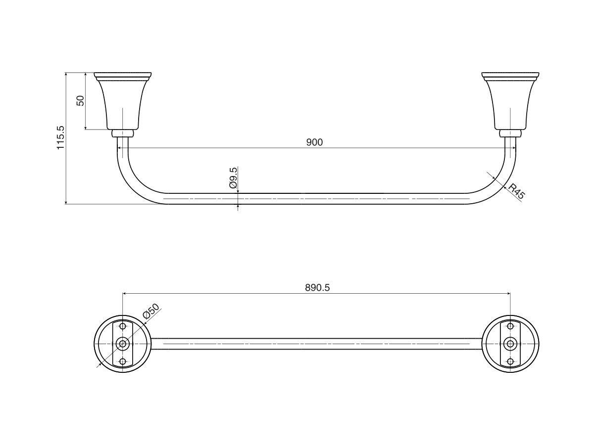Reece Posh Canterbury Single Towel Rail 900mm Chrome