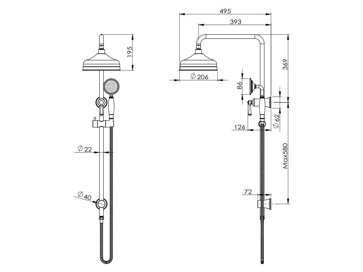 Reece Posh Canterbury Twin Rail Shower With Top Rail Water Inlet Chrome (3 Star)