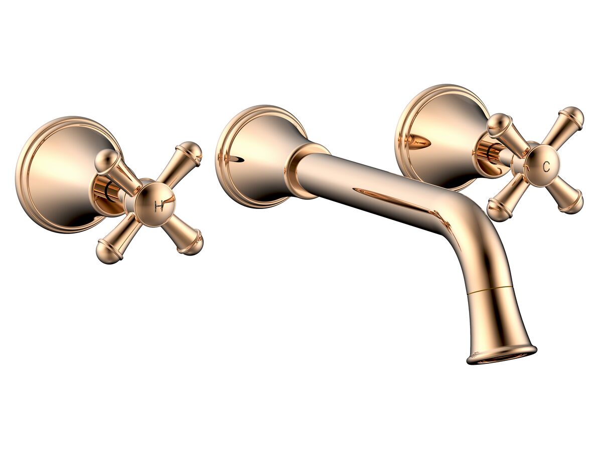 reece Posh Canterbury Wall Bath Set 220mm Cross Handles Polished Brass Gold