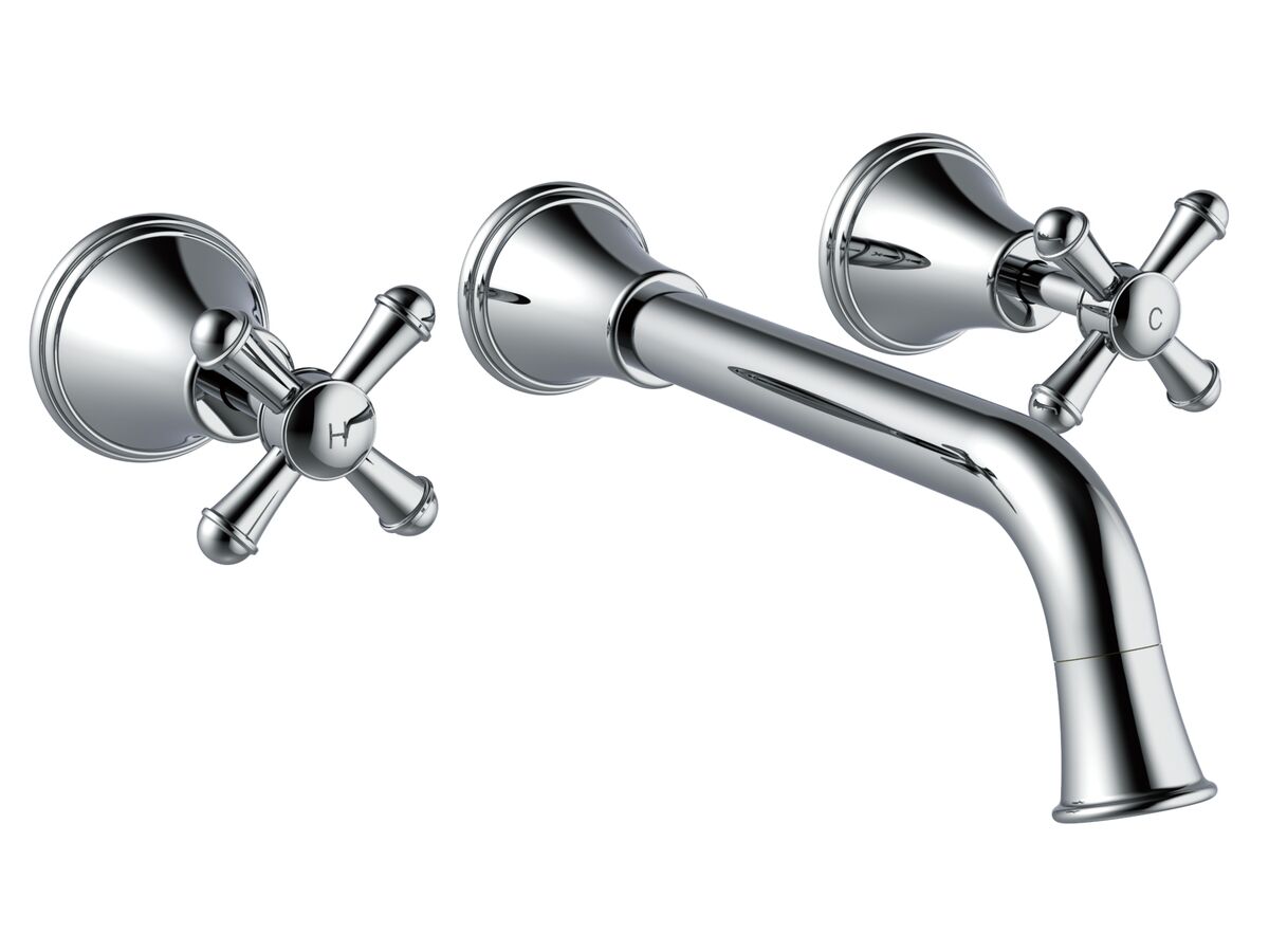 reece Posh Canterbury Wall Bath Set 220mm Cross Handles Chrome