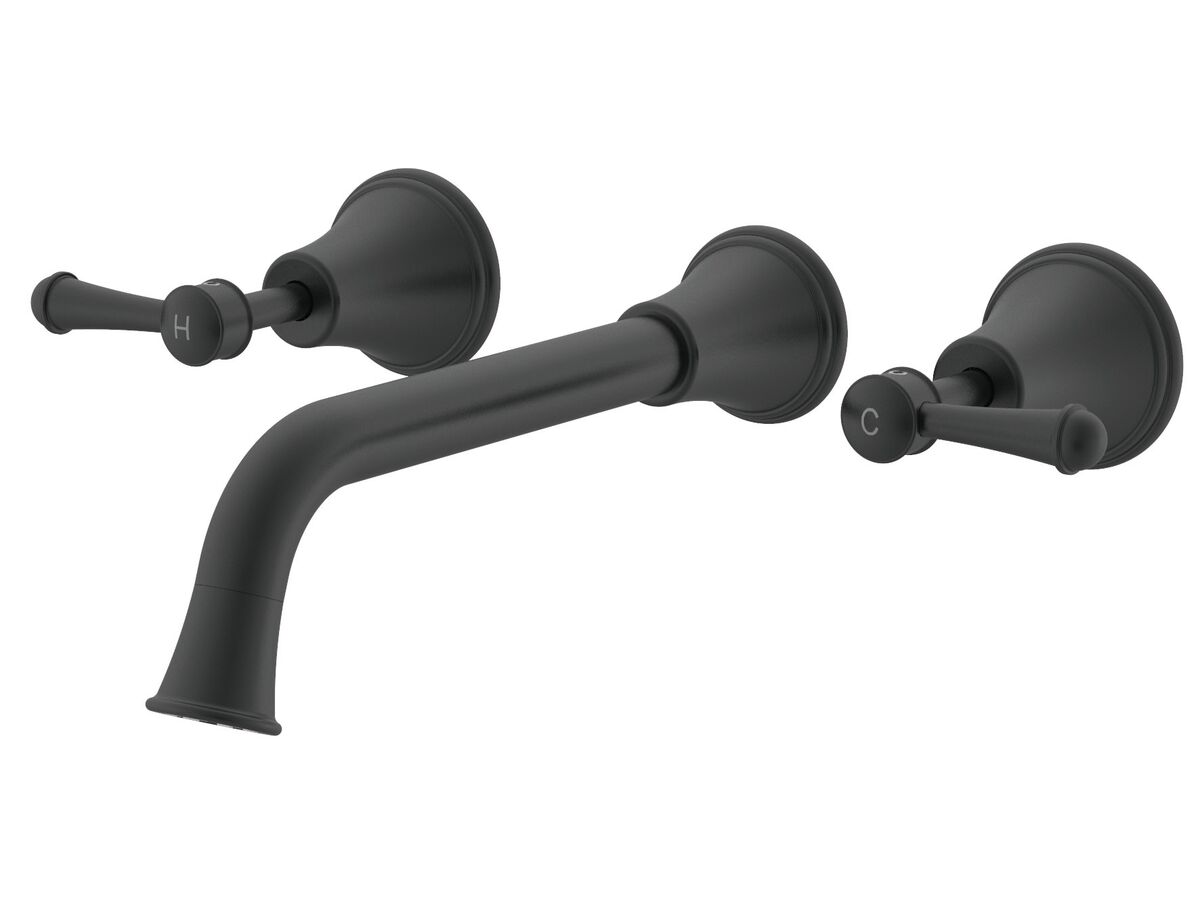 reece Posh Canterbury Wall Bath Set 220mm Lever Handles Matte Black