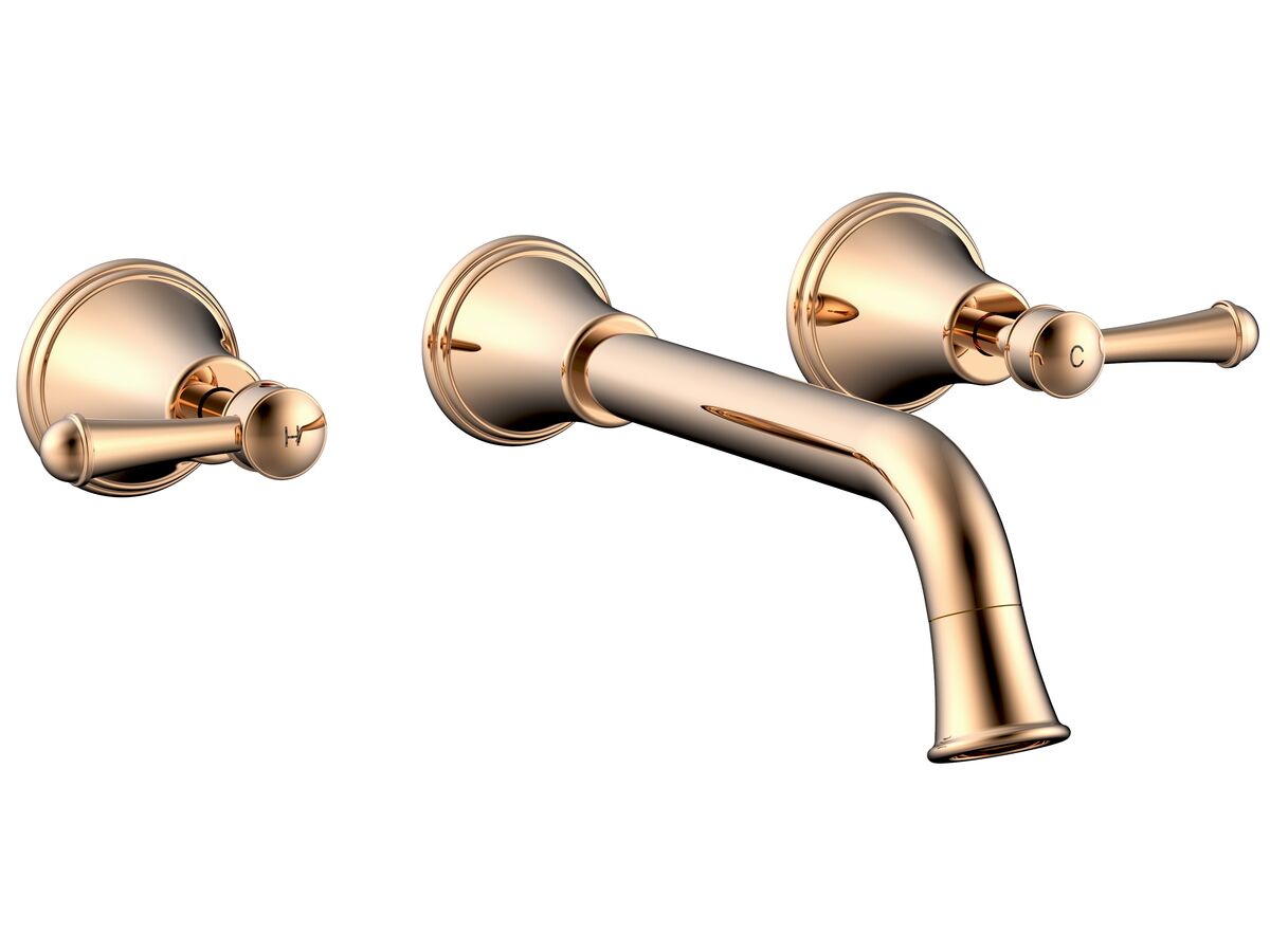 reece Posh Canterbury Wall Bath Set 220mm Lever Handles Polished Brass Gold