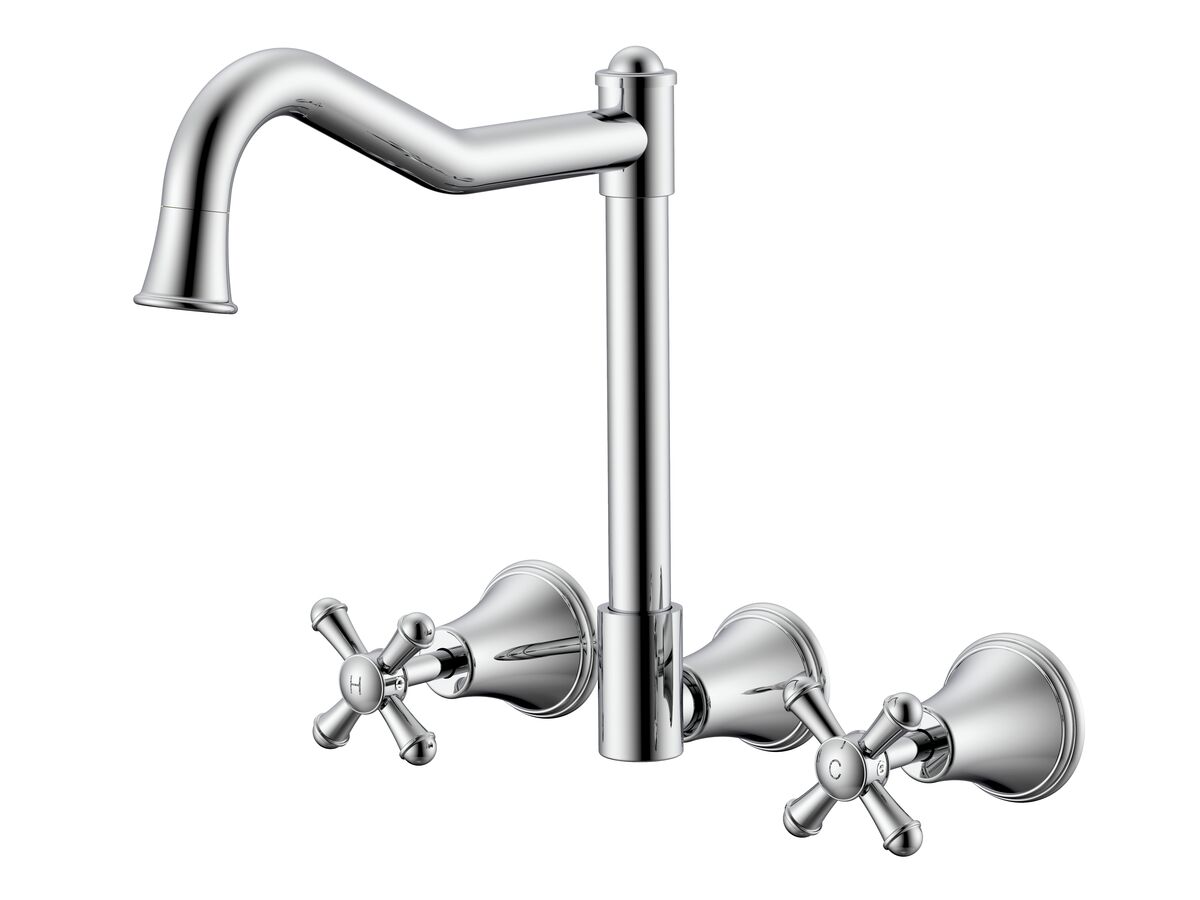reece Posh Canterbury Wall English Sink Set Cross Handles Chrome (4 Star)
