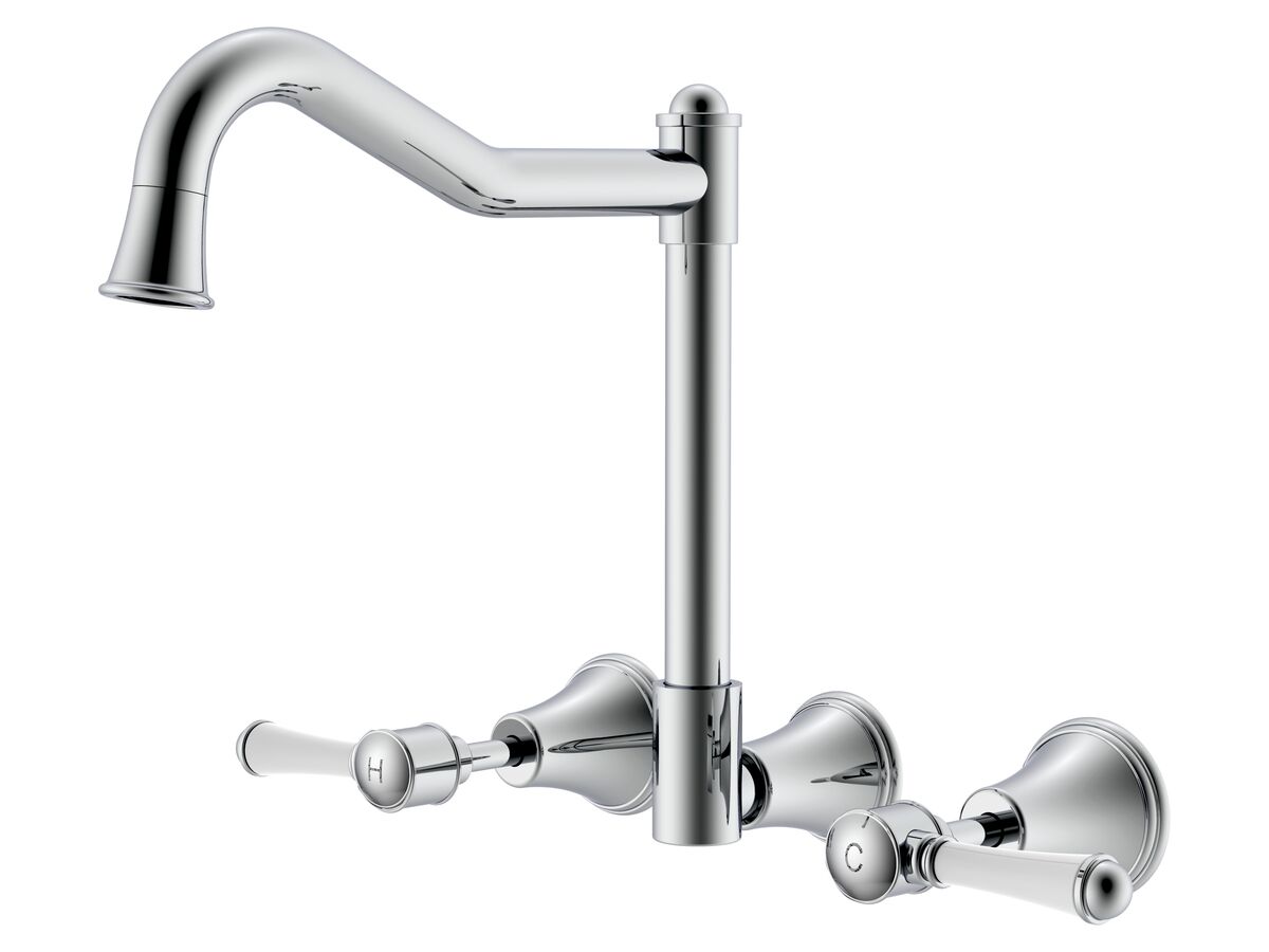 reece Posh Canterbury Wall English Sink Set Lever Porcelain Handles Chrome (4 Star)