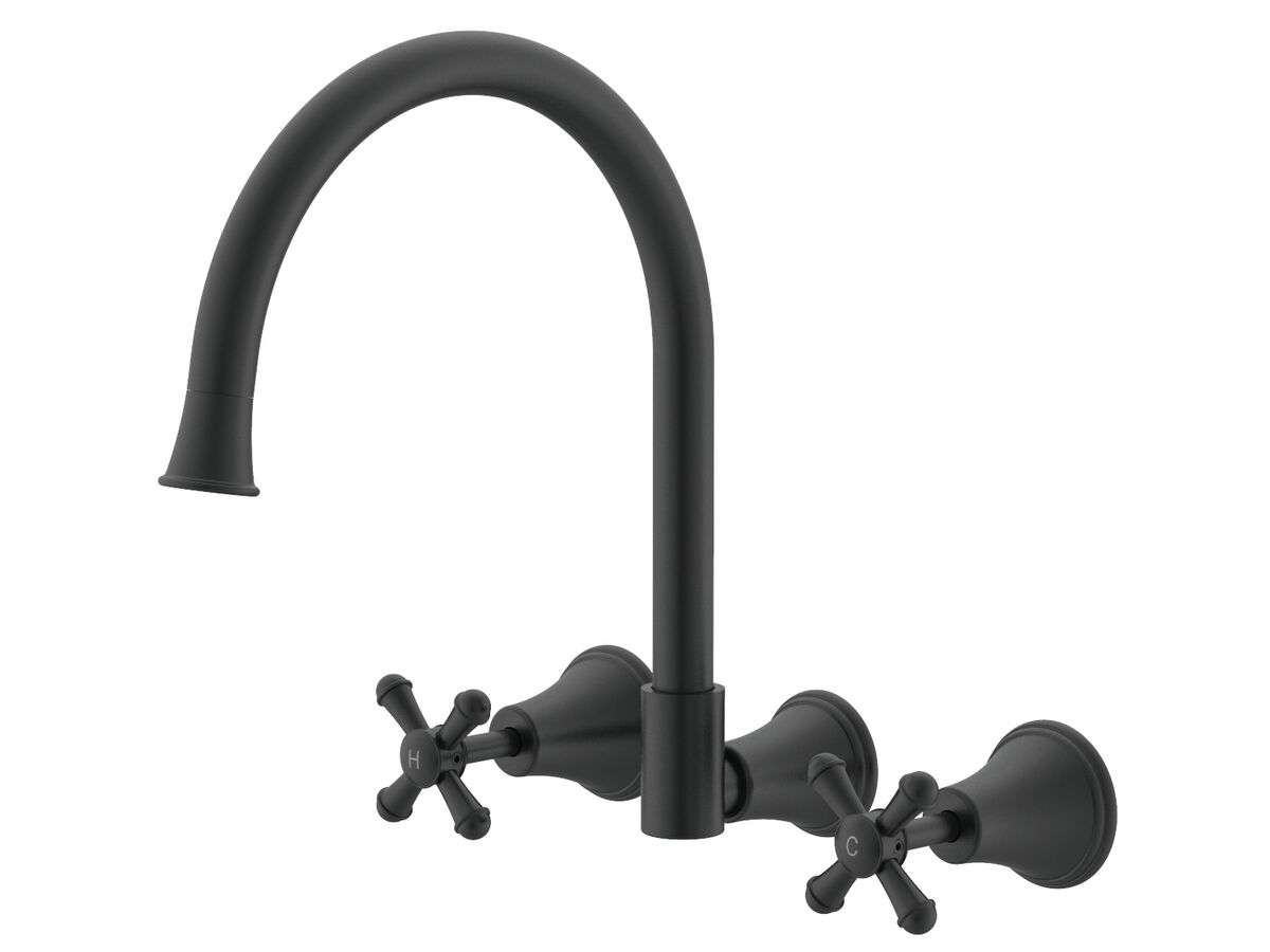 reece Posh Canterbury Wall Gooseneck Sink Set Cross Handle Matte Black (4 Star) Lead Free