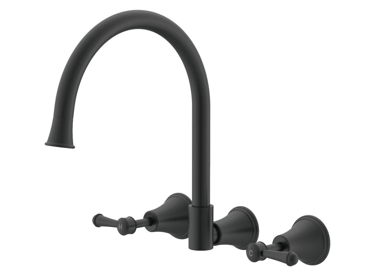 reece Posh Canterbury Wall Gooseneck Sink Set Lever Handle Matte Black (4 Star) Lead Free