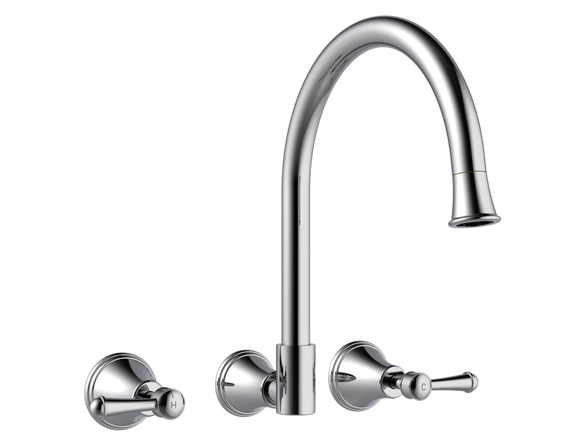 reece Posh Canterbury Wall Gooseneck Sink Set Lever Handle Chrome (4 Star) Lead Free