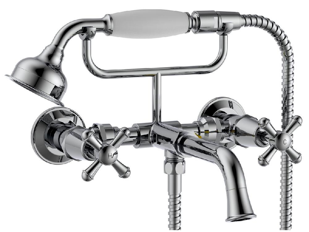 reece Posh Canterbury Wall Telephone Bath Set Cross Handles Chrome (3 Star)