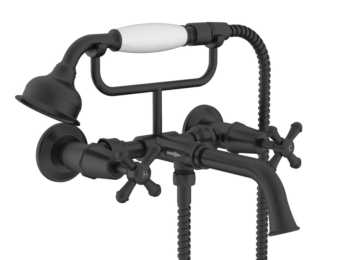 reece Posh Canterbury Wall Telephone Bath Set Cross Handles Matte Black (3 Star)