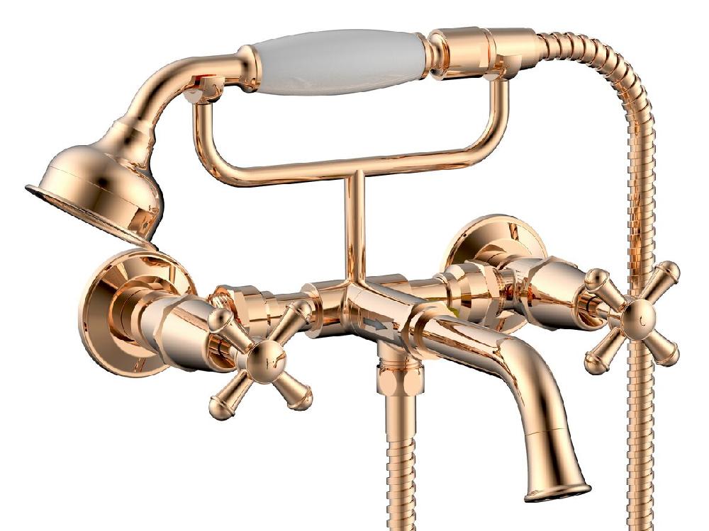 reece Posh Canterbury Wall Telephone Bath Set Cross Handles Polished Brass Gold (3 Star)