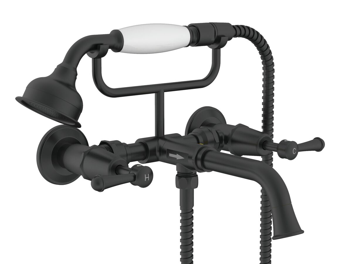 reece Posh Canterbury Wall Telephone Bath Set Lever Handles Matte Black (3 Star)