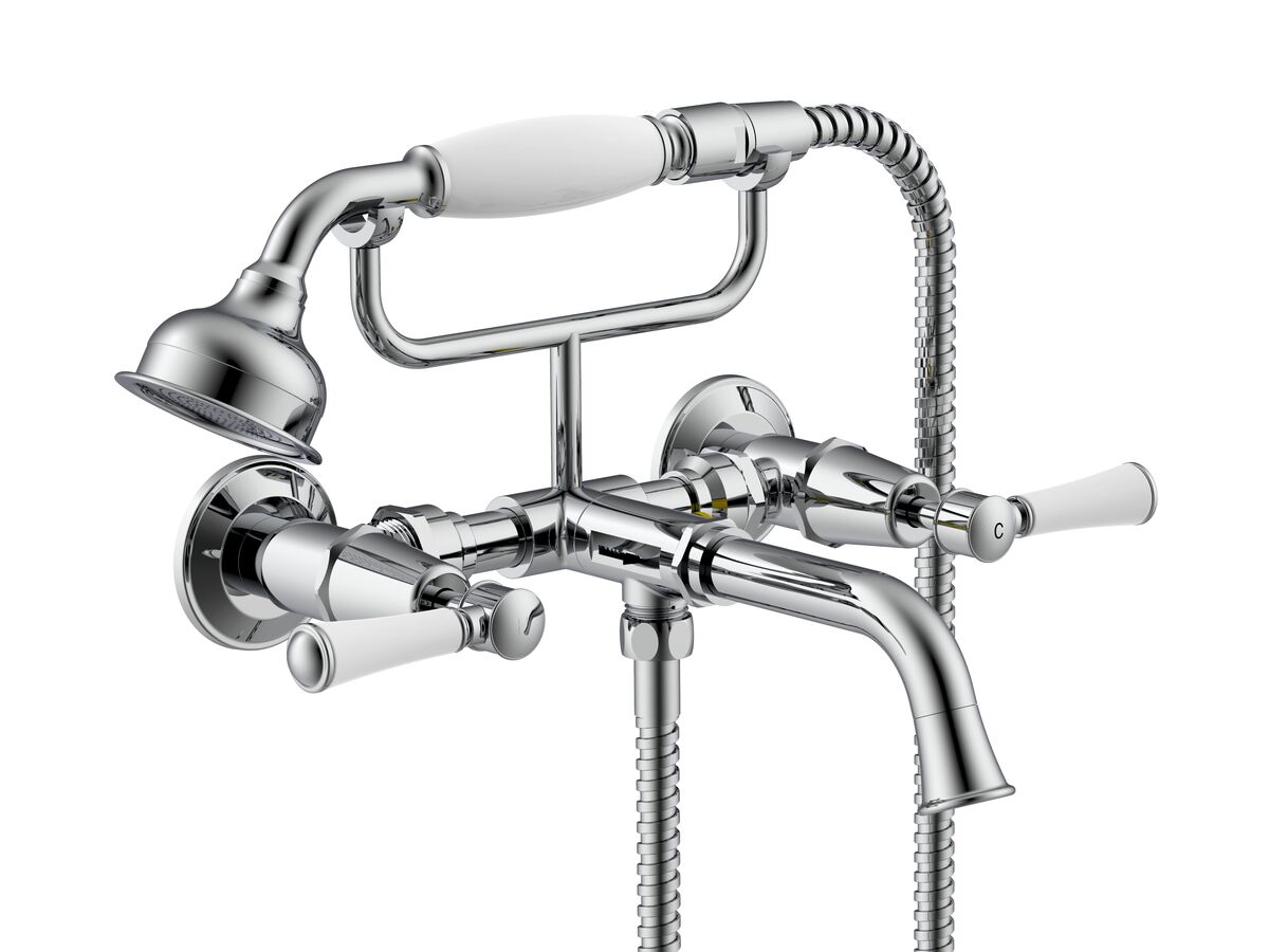 reece Posh Canterbury Wall Telephone Bath Set Lever Porcelain Handles Chrome (3 Star)