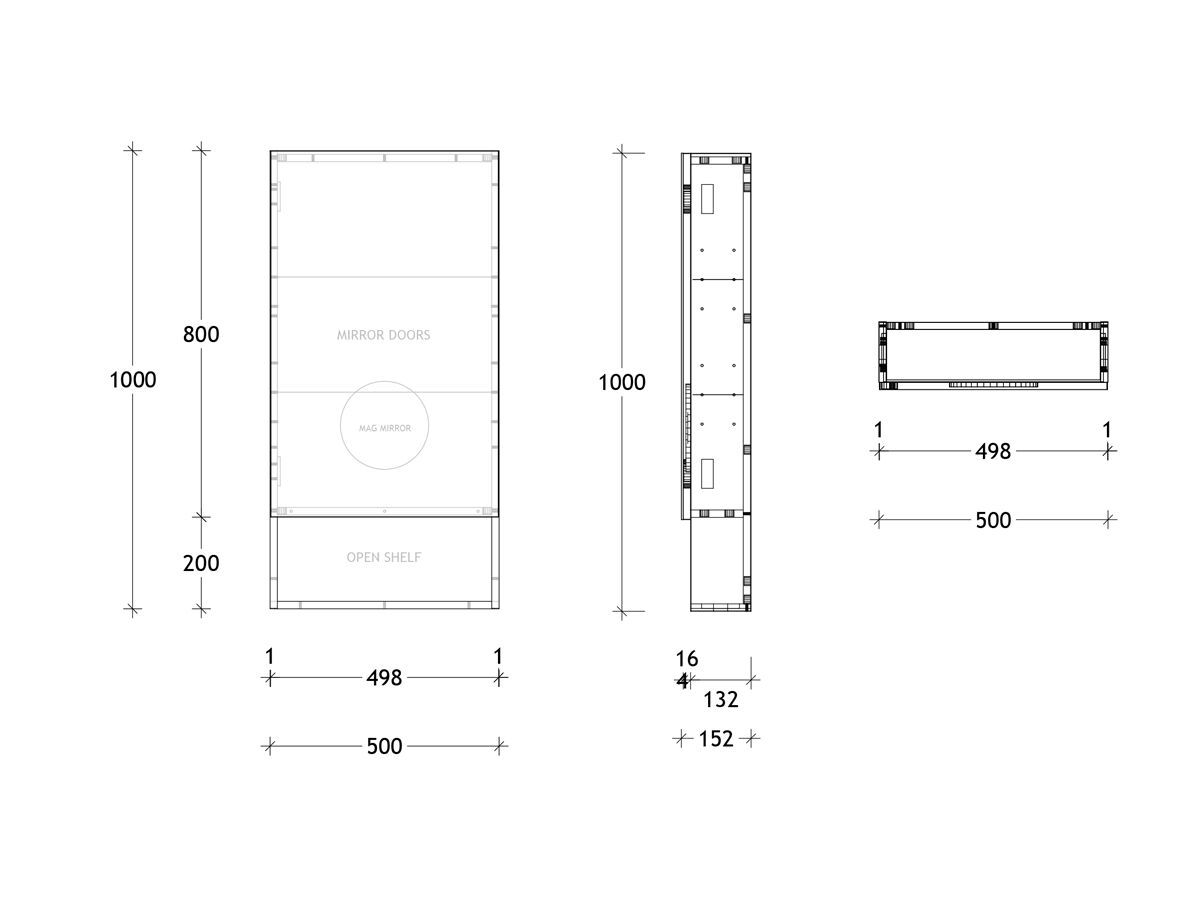 Reece Posh Domaine 500mm X 1000mm Shaving Cabinet Open Shelf 1 Door