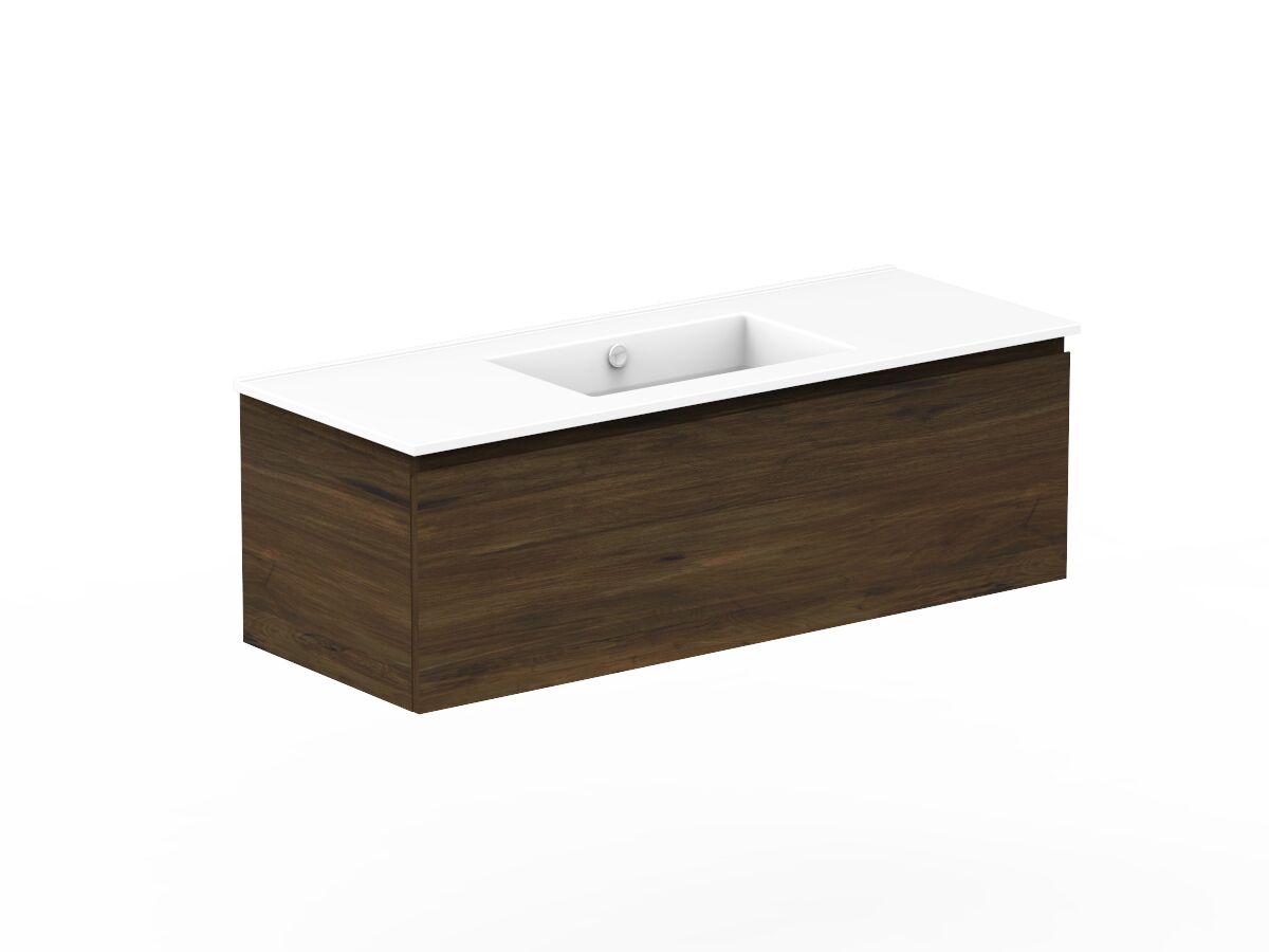 Reece Posh Domaine All Drawer 1200mm Wall Hung Vanity Centre Basin Ceramic Top