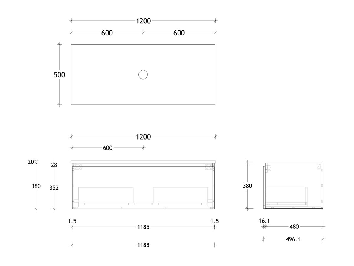 Reece Posh Domaine All Drawer 1200mm Wall Hung Vanity Centre Basin 20mm Cherry Pie Top