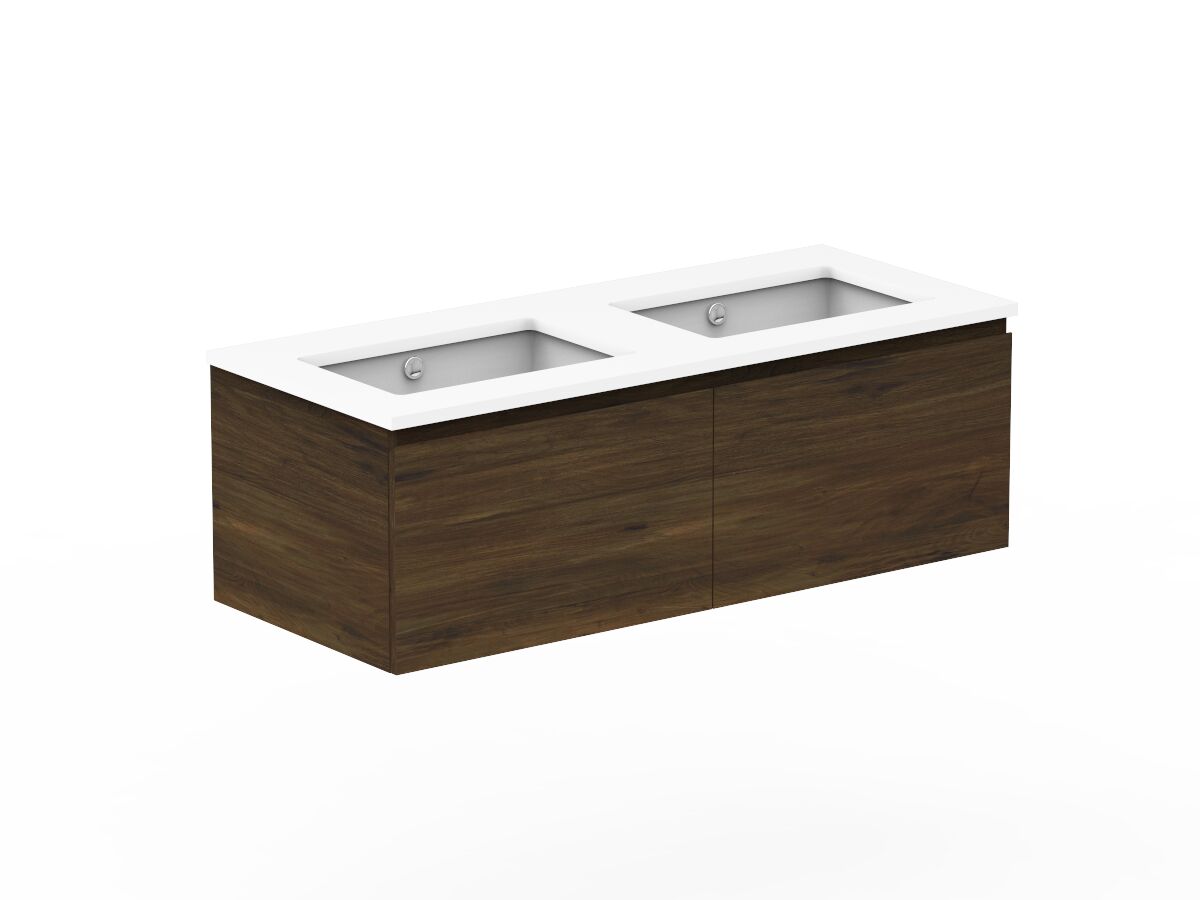Reece Posh Domaine All Drawer 1200mm Wall Hung Vanity Double Basin 20mm Cherry Pie Top