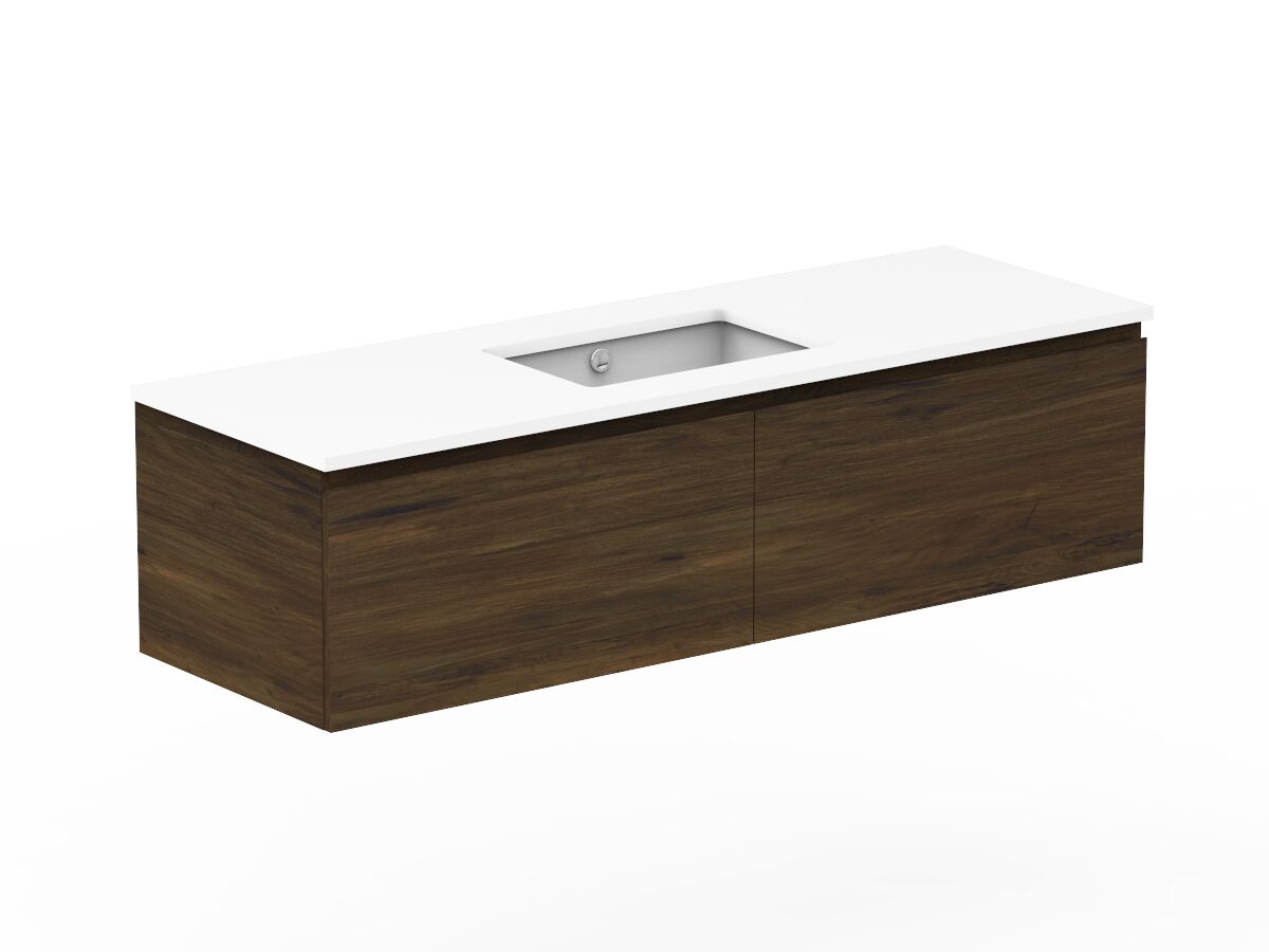 Reece Posh Domaine All Drawer 1500mm Wall Hung Vanity Centre Basin 20mm Cherry Pie Top