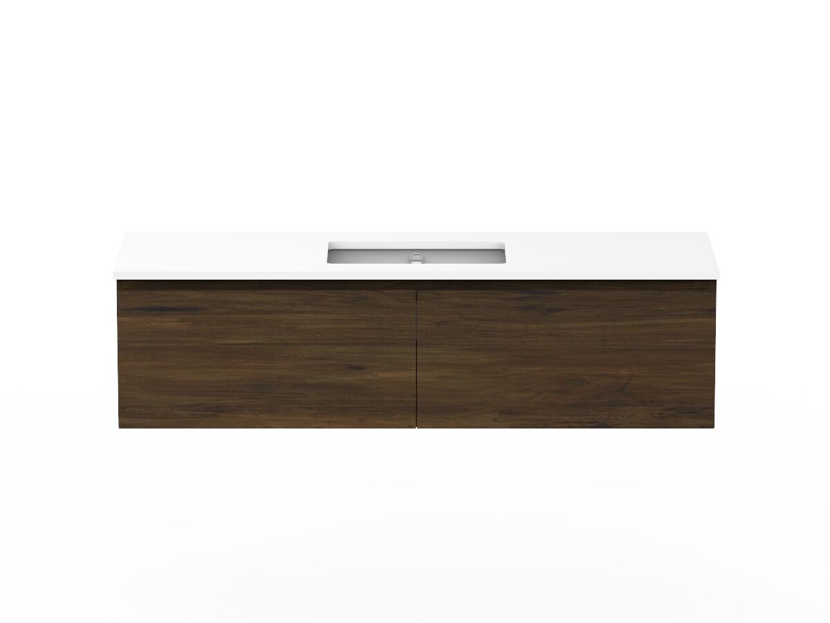 reece Posh Domaine All Drawer 1500mm Wall Hung Vanity Centre Basin 20mm Cherry Pie Top