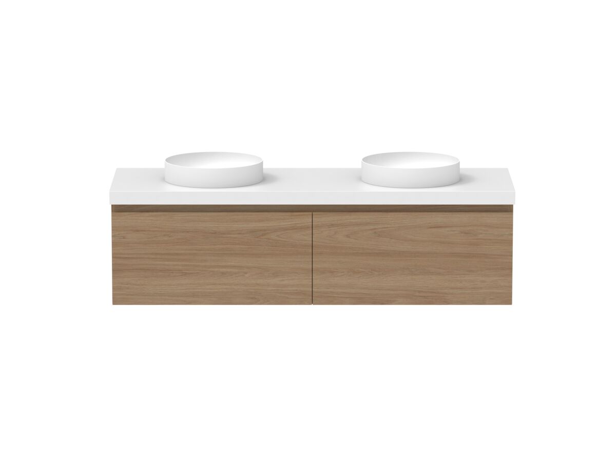 reece Posh Domaine All Drawer 1500mm Wall Hung Vanity Double Basin 50mm Cherry Pie Top