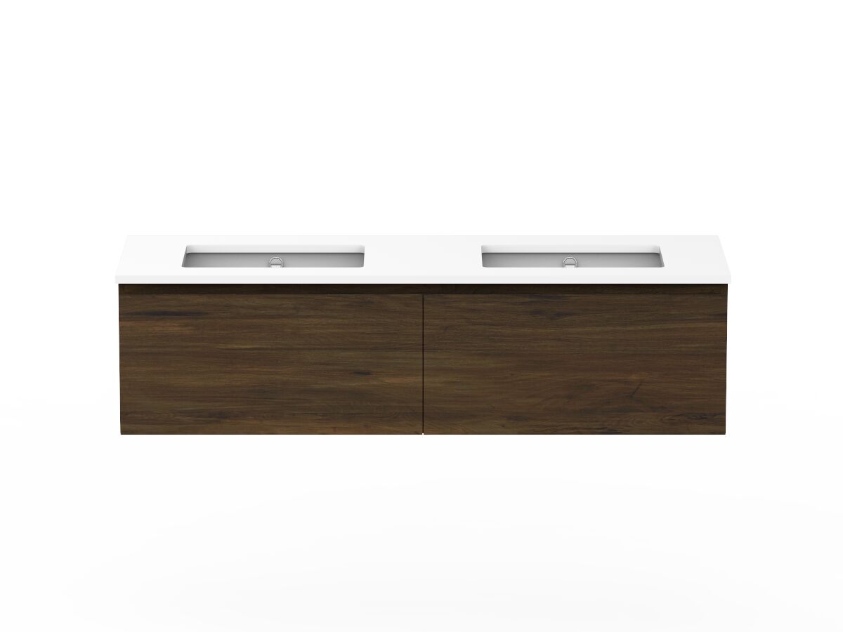 reece Posh Domaine All Drawer 1500mm Wall Hung Vanity Double Basin 20mm Cherry Pie Top
