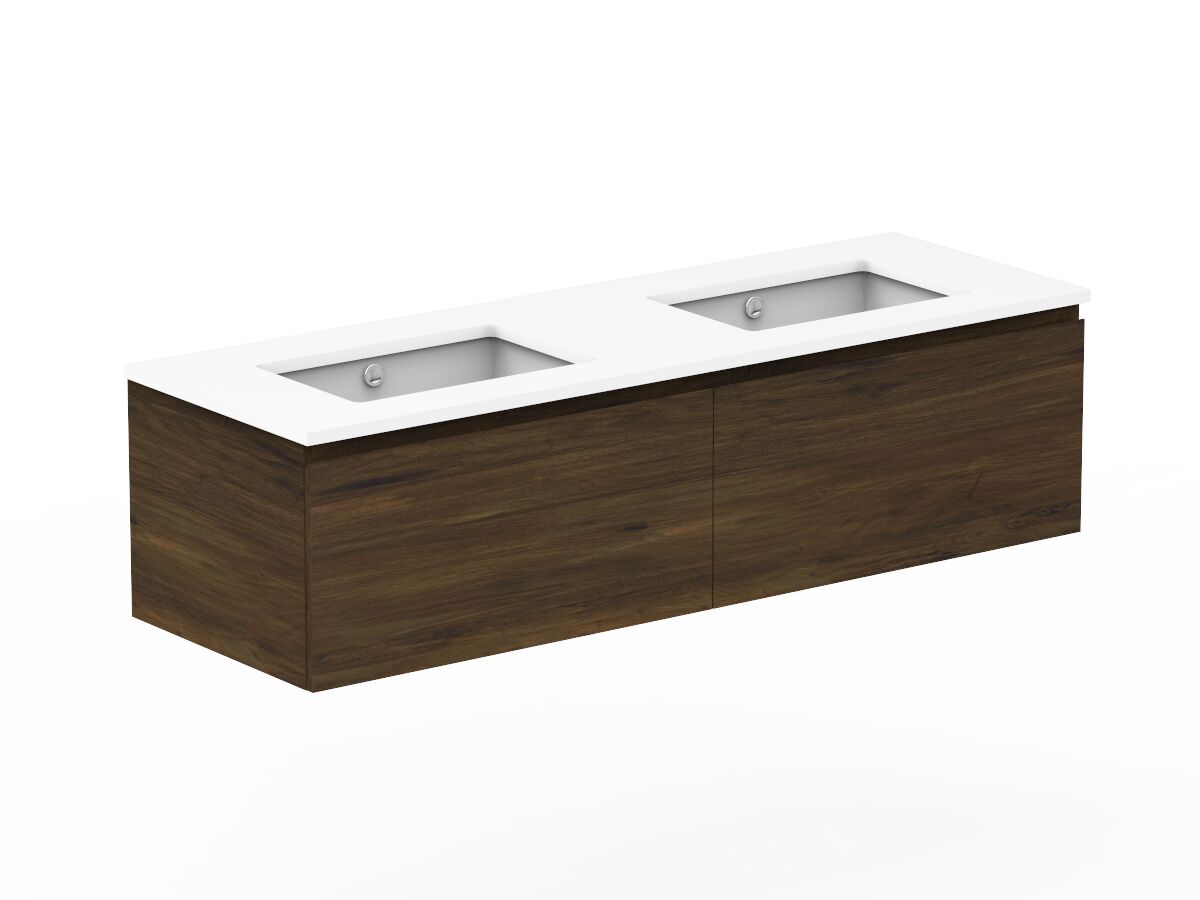 Reece Posh Domaine All Drawer 1500mm Wall Hung Vanity Double Basin 20mm Cherry Pie Top
