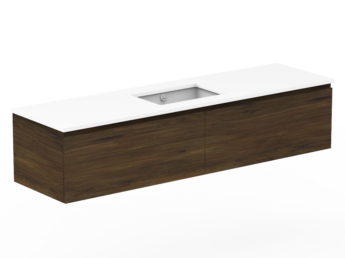 Reece Posh Domaine All Drawer 1800mm Wall Hung Vanity Centre Basin 20mm Cherry Pie Top